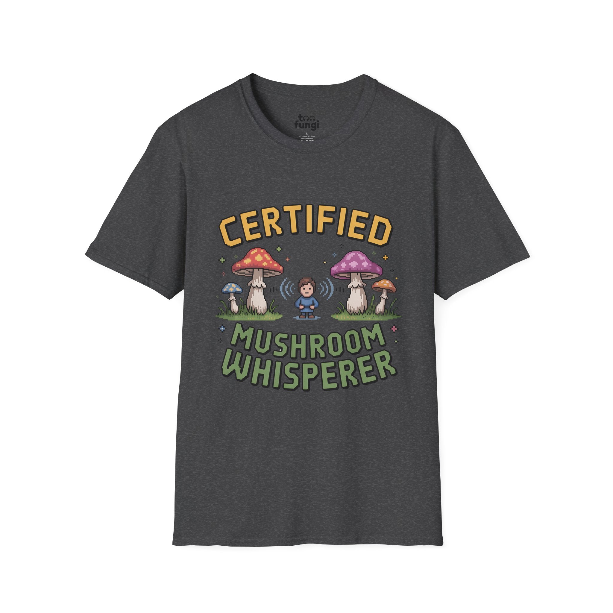 Certified Mushroom Whisperer 8-Bit Mystical Badge T-Shirt