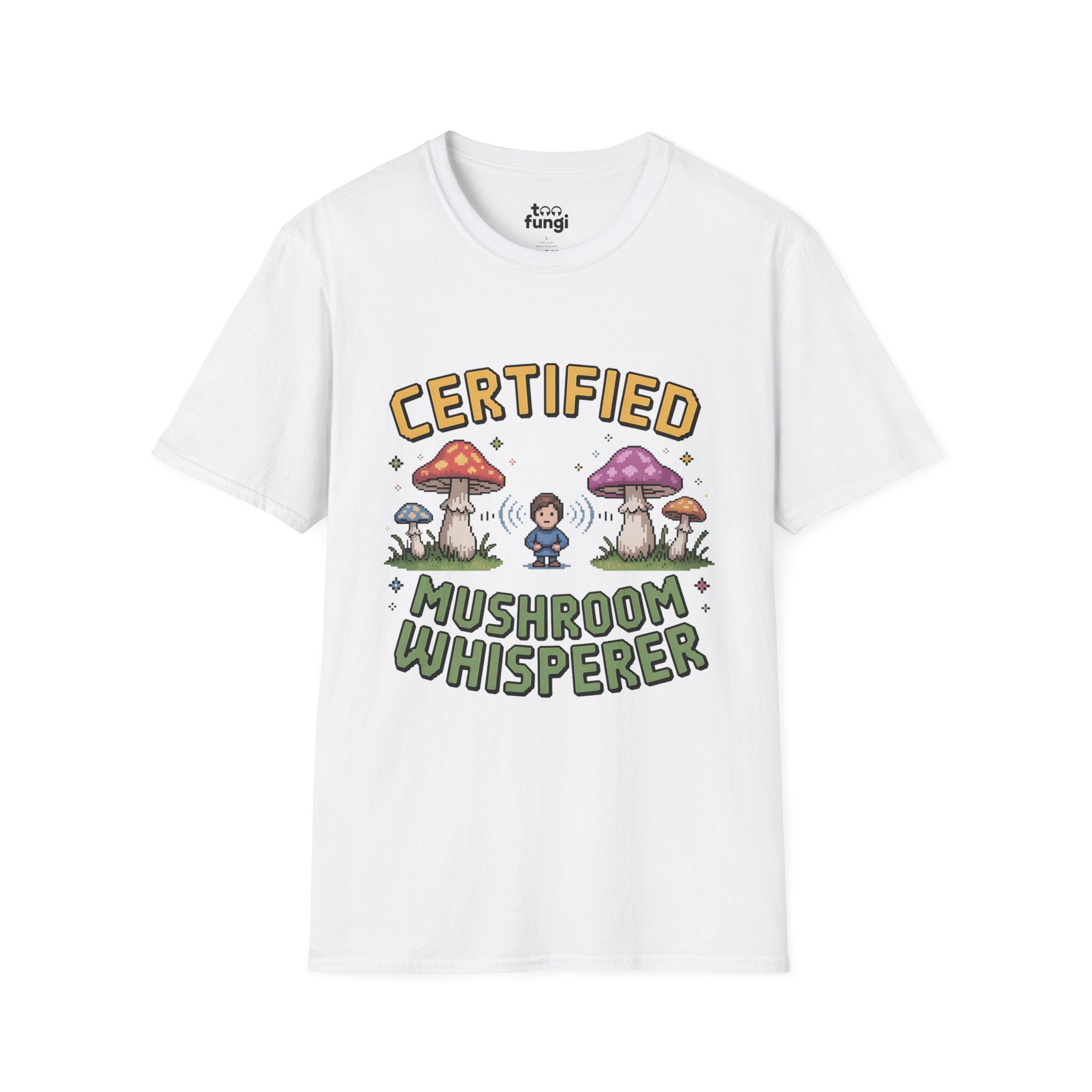 Certified Mushroom Whisperer 8-Bit Mystical Badge T-Shirt