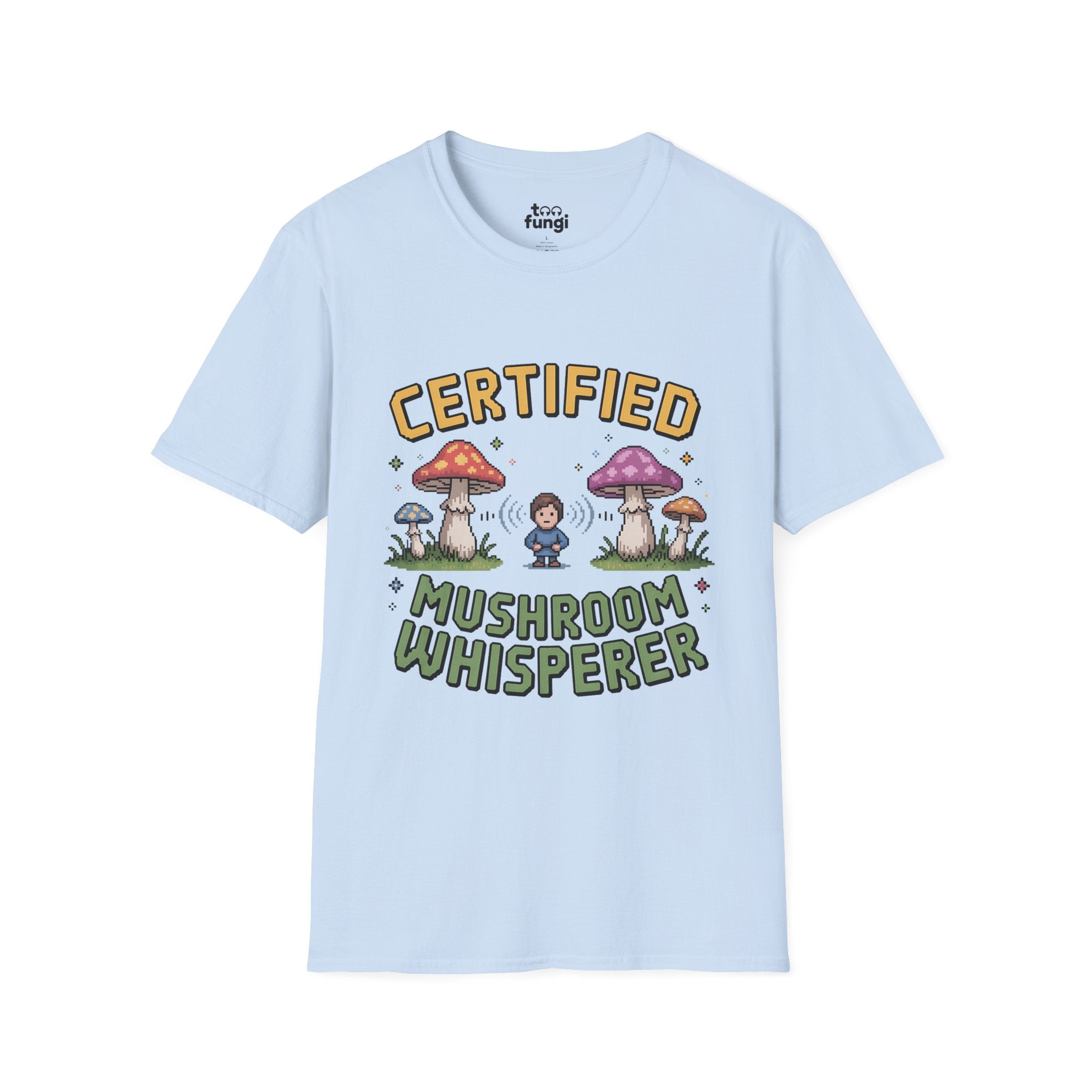 Certified Mushroom Whisperer 8-Bit Mystical Badge T-Shirt