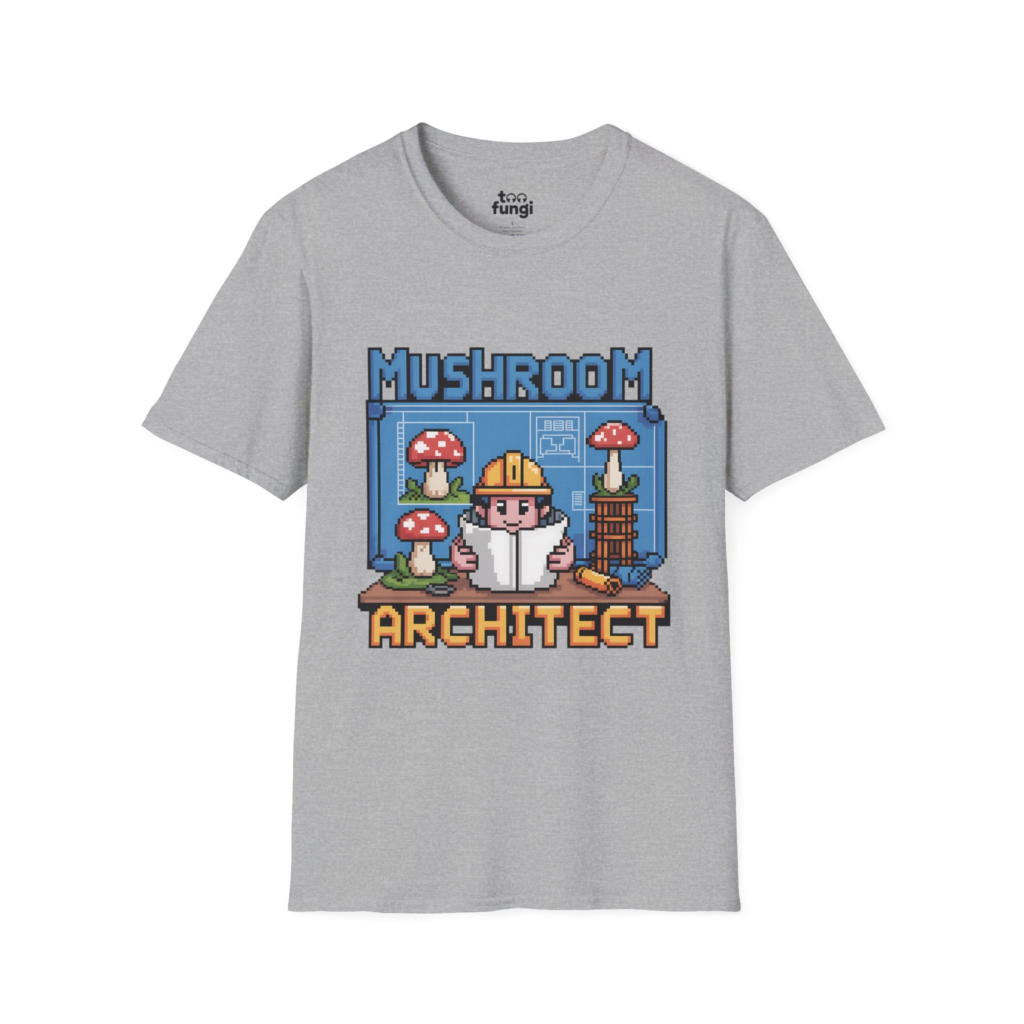 Mushroom Architect 8-Bit Construction Badge T-Shirt