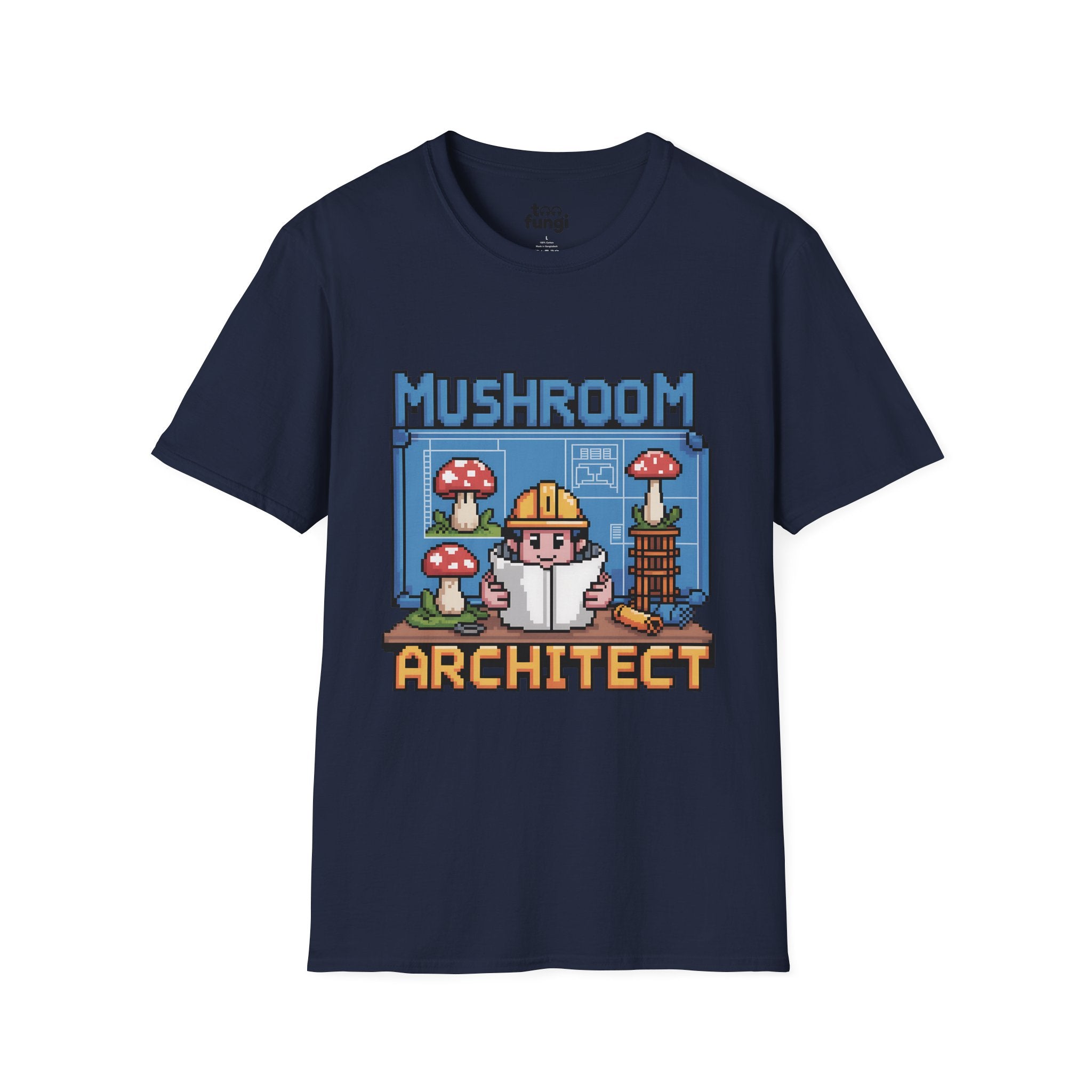 Mushroom Architect 8-Bit Construction Badge T-Shirt
