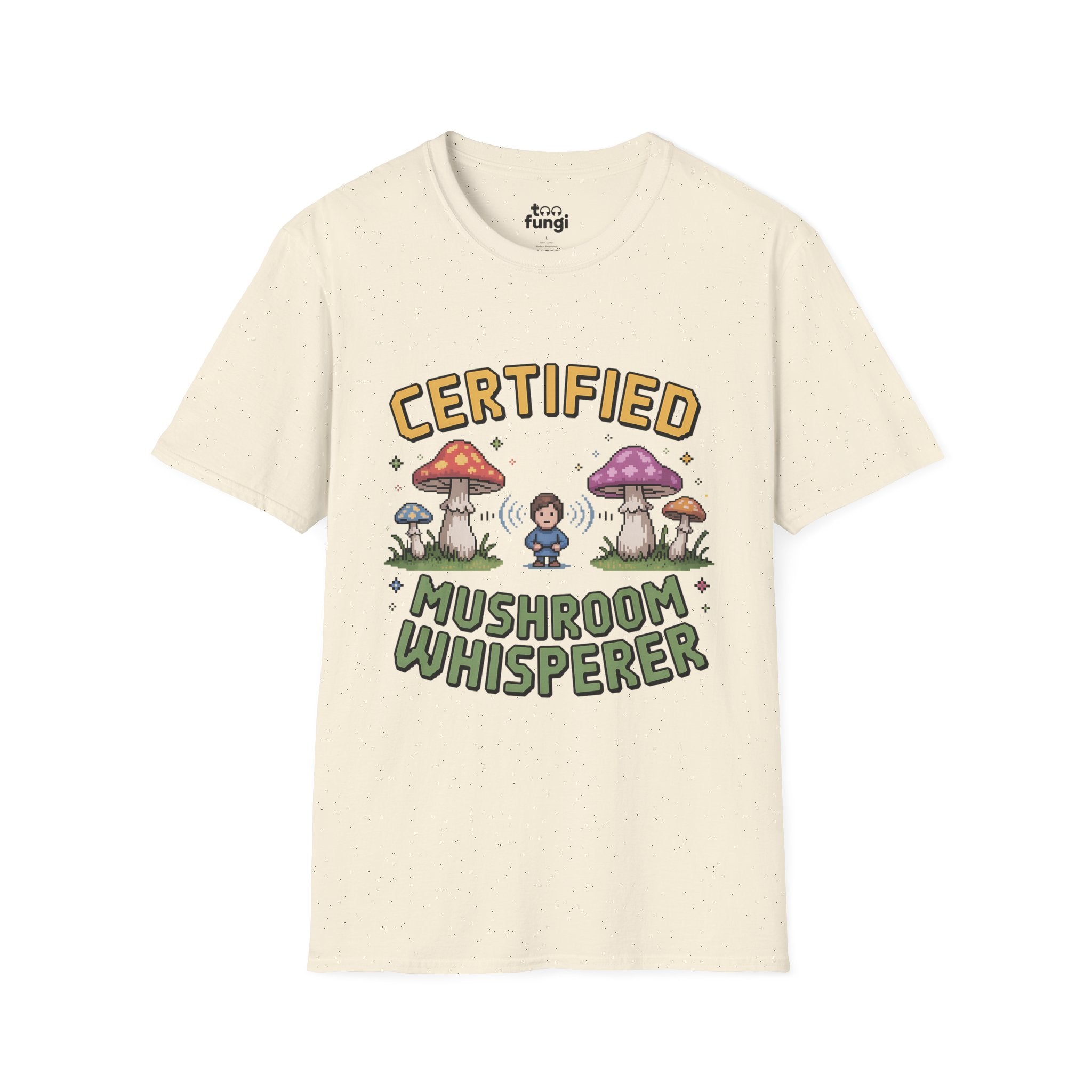 Certified Mushroom Whisperer 8-Bit Mystical Badge T-Shirt
