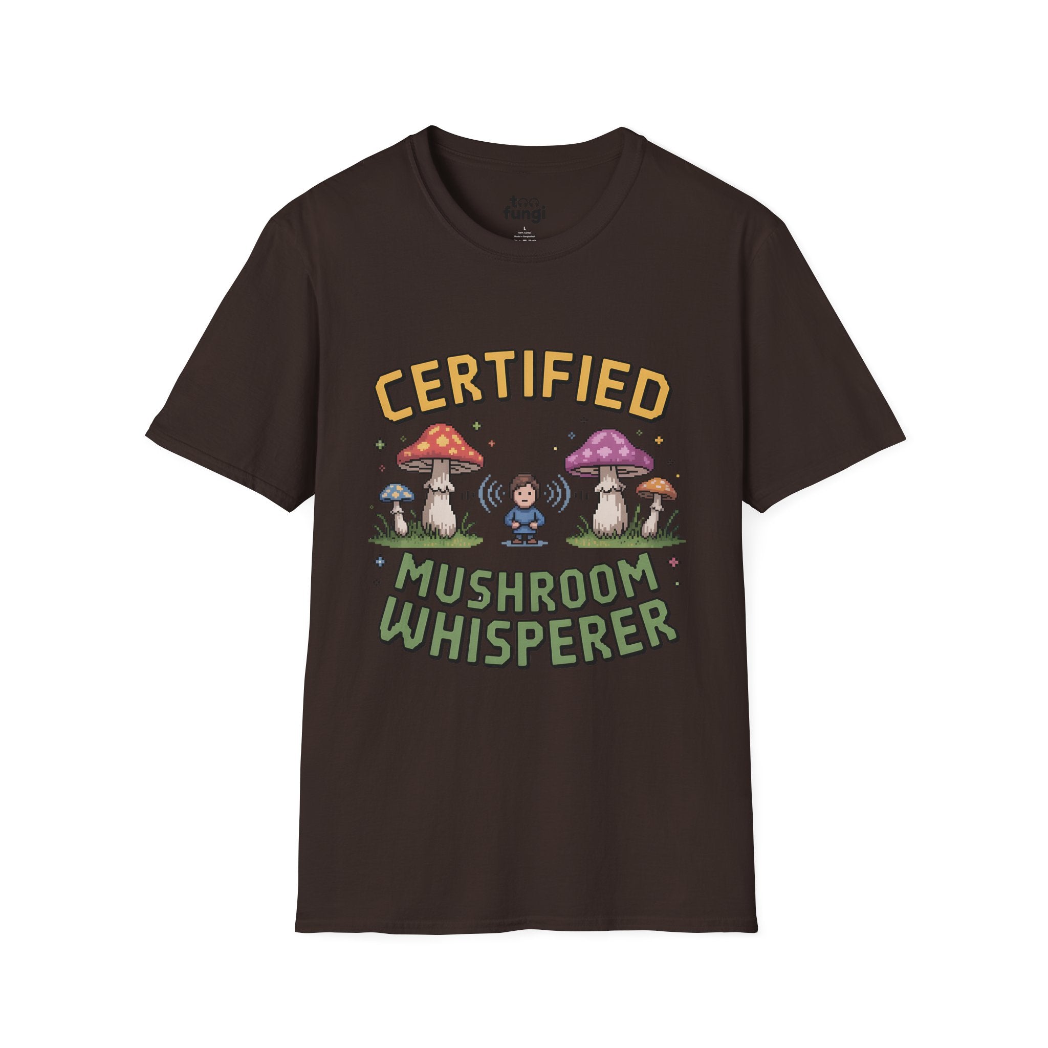 Certified Mushroom Whisperer 8-Bit Mystical Badge T-Shirt