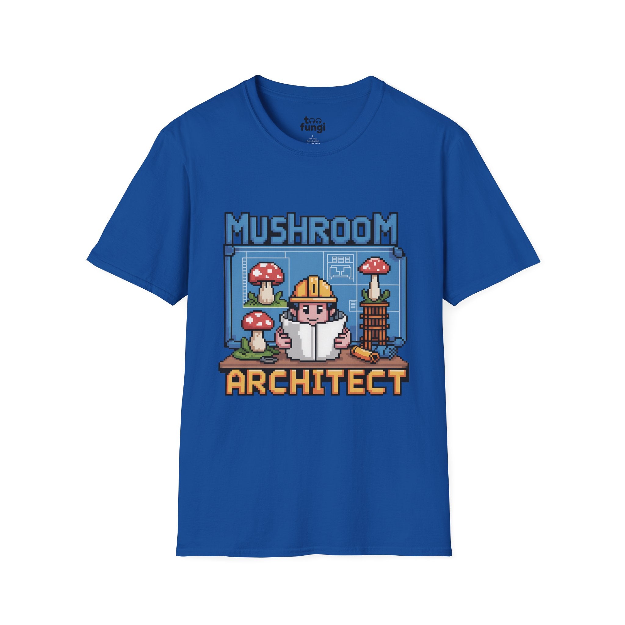 Mushroom Architect 8-Bit Construction Badge T-Shirt