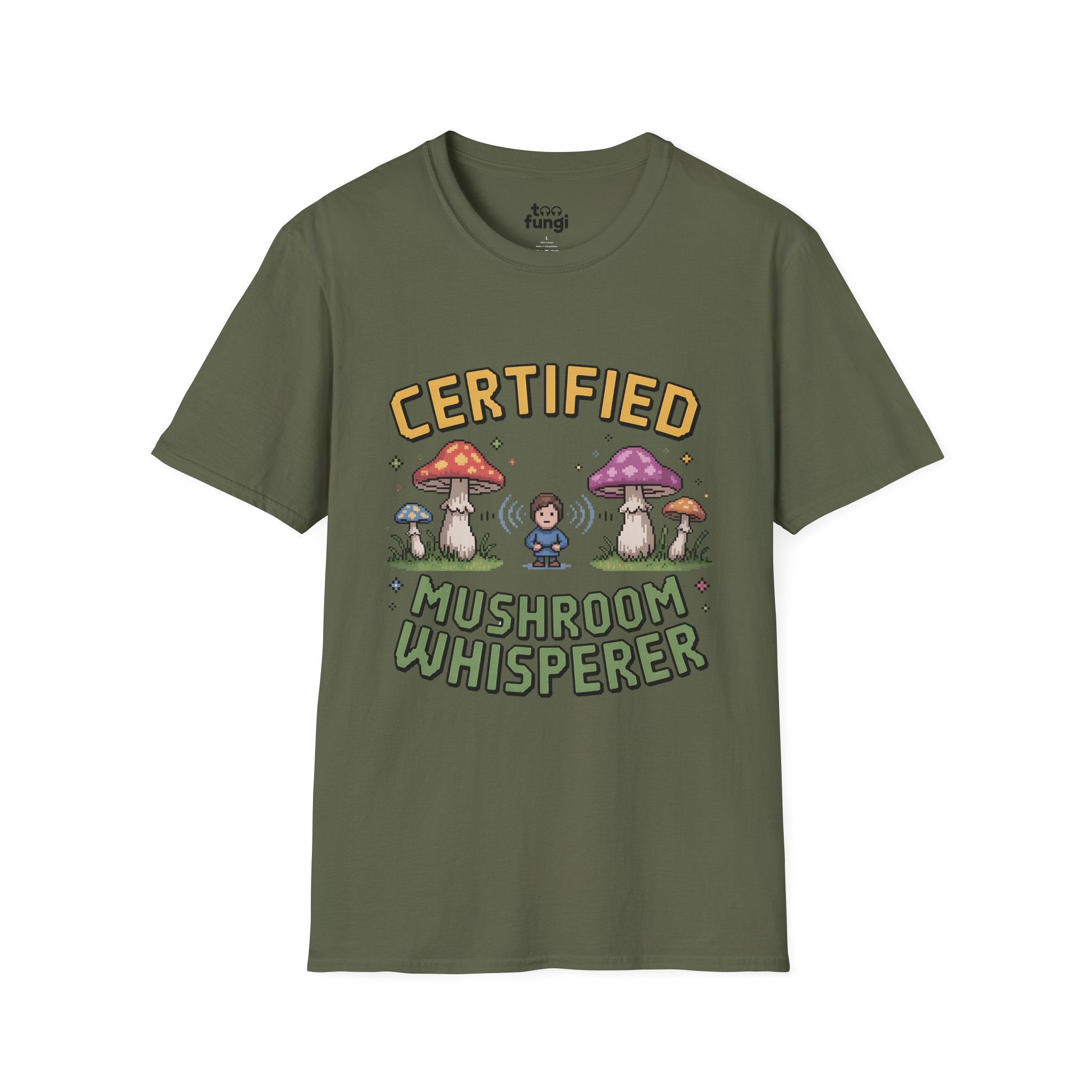 Certified Mushroom Whisperer 8-Bit Mystical Badge T-Shirt