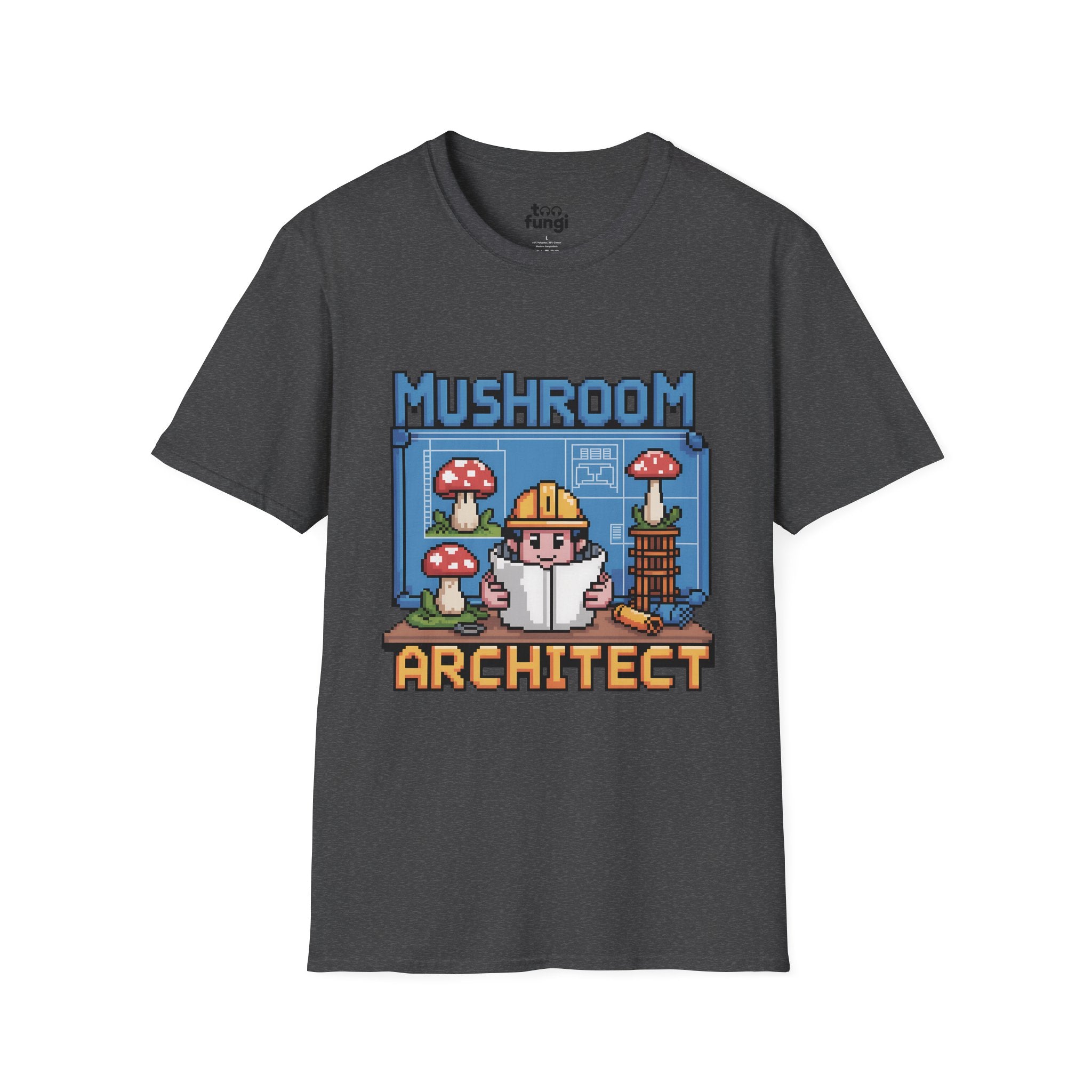 Mushroom Architect 8-Bit Construction Badge T-Shirt