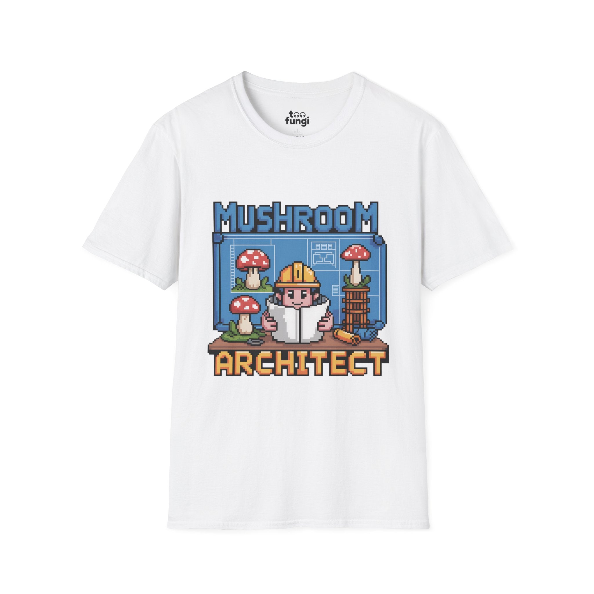 Mushroom Architect 8-Bit Construction Badge T-Shirt