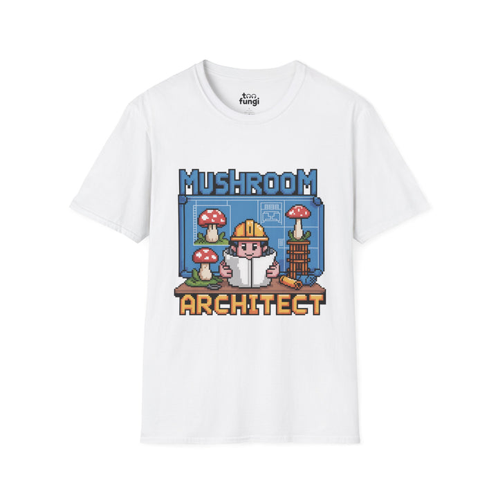 Mushroom Architect 8-Bit Construction Badge T-Shirt