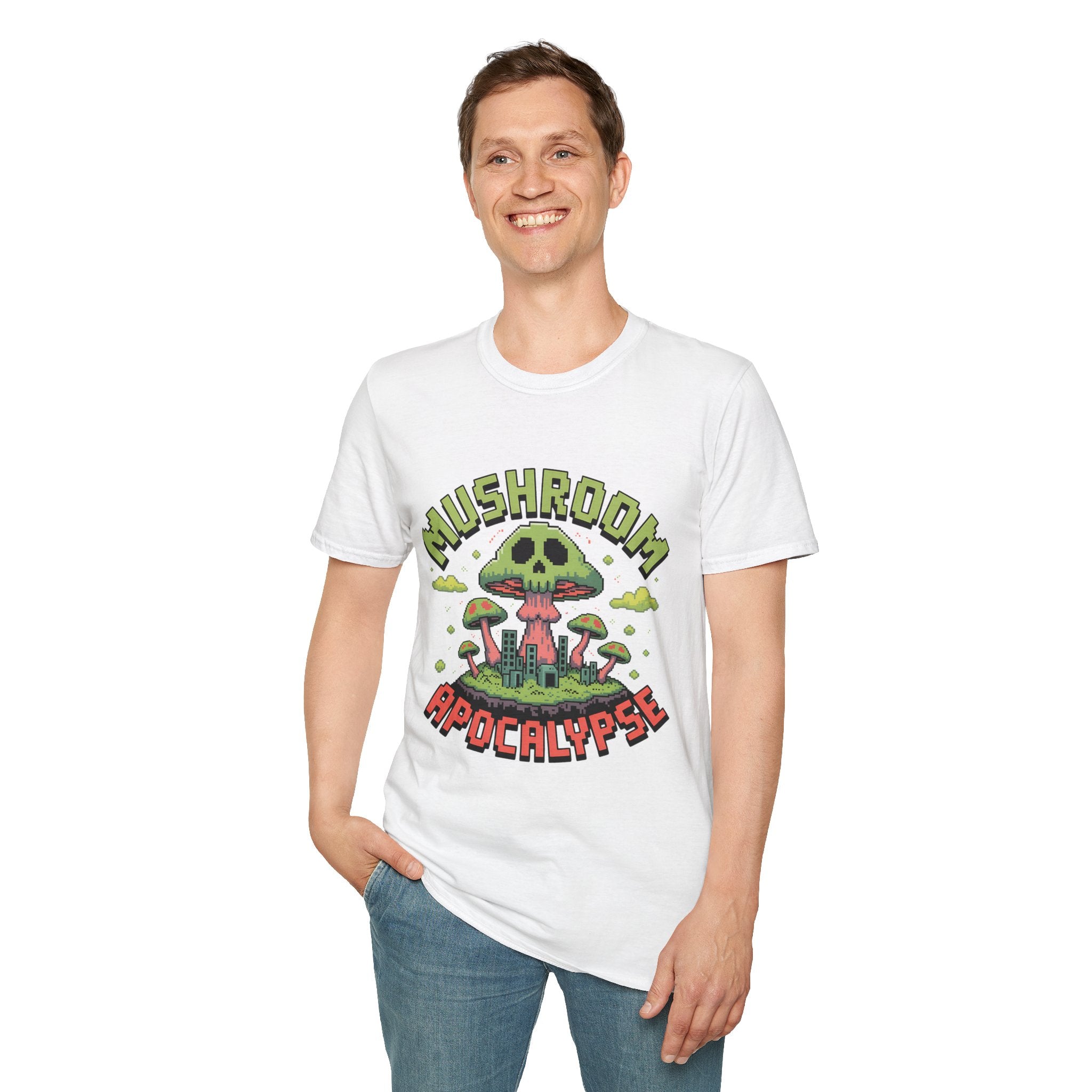 Mushroom Apocalypse 8-Bit Survival Badge T-Shirt