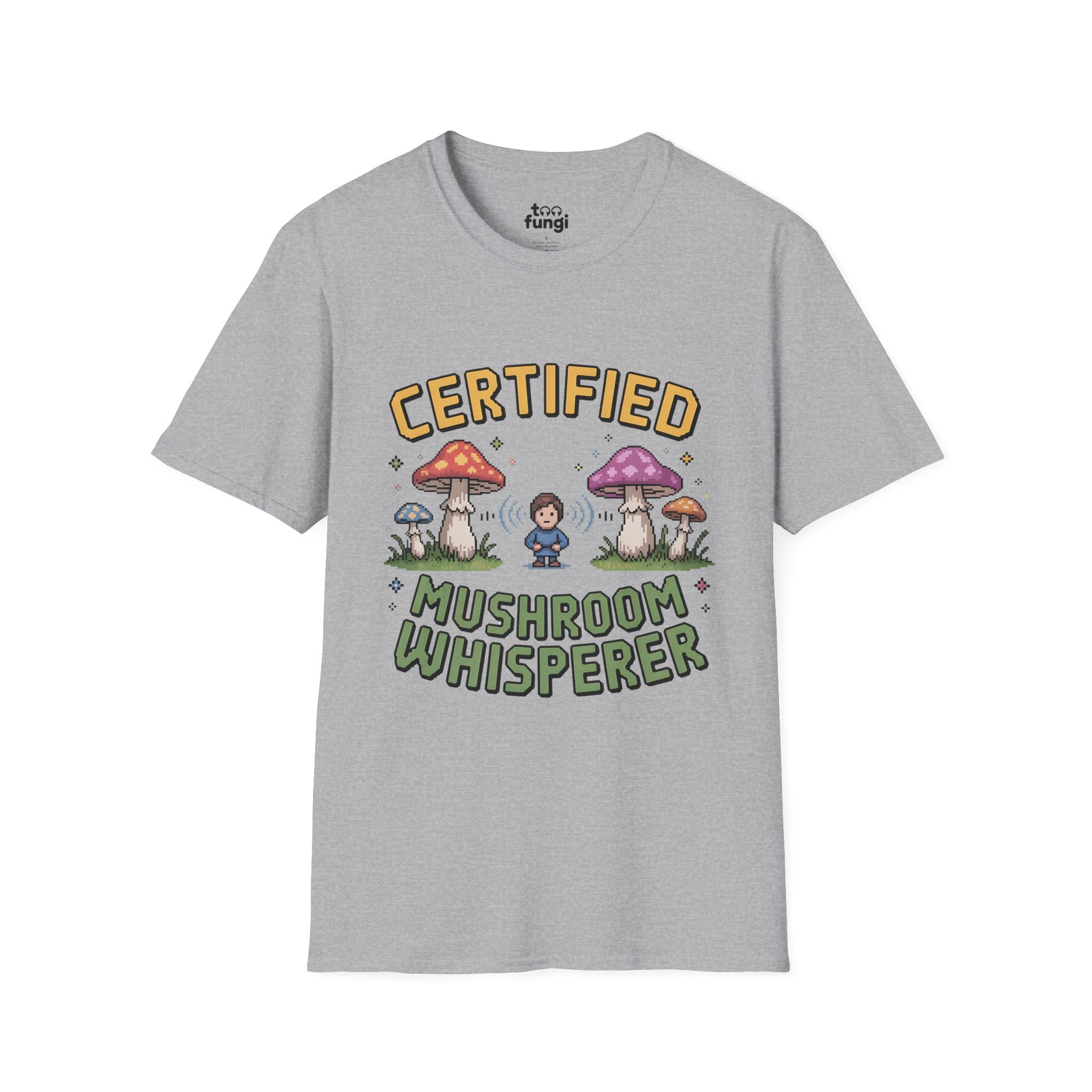 Certified Mushroom Whisperer 8-Bit Mystical Badge T-Shirt