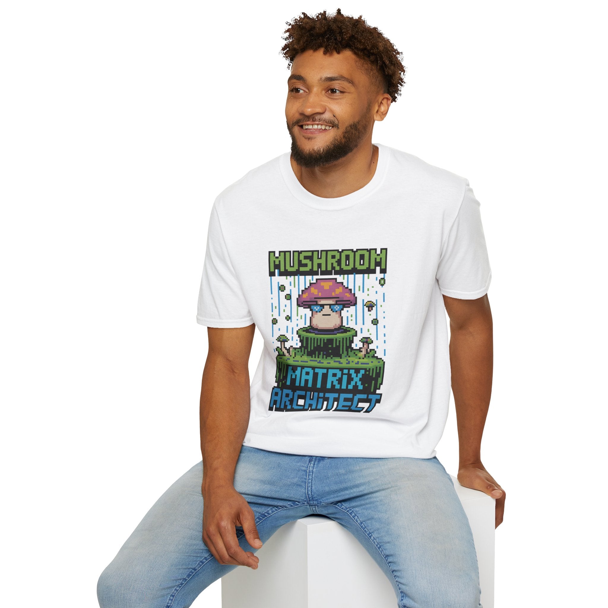 Mushroom Matrix Architect 8-Bit Cyberpunk T-Shirt