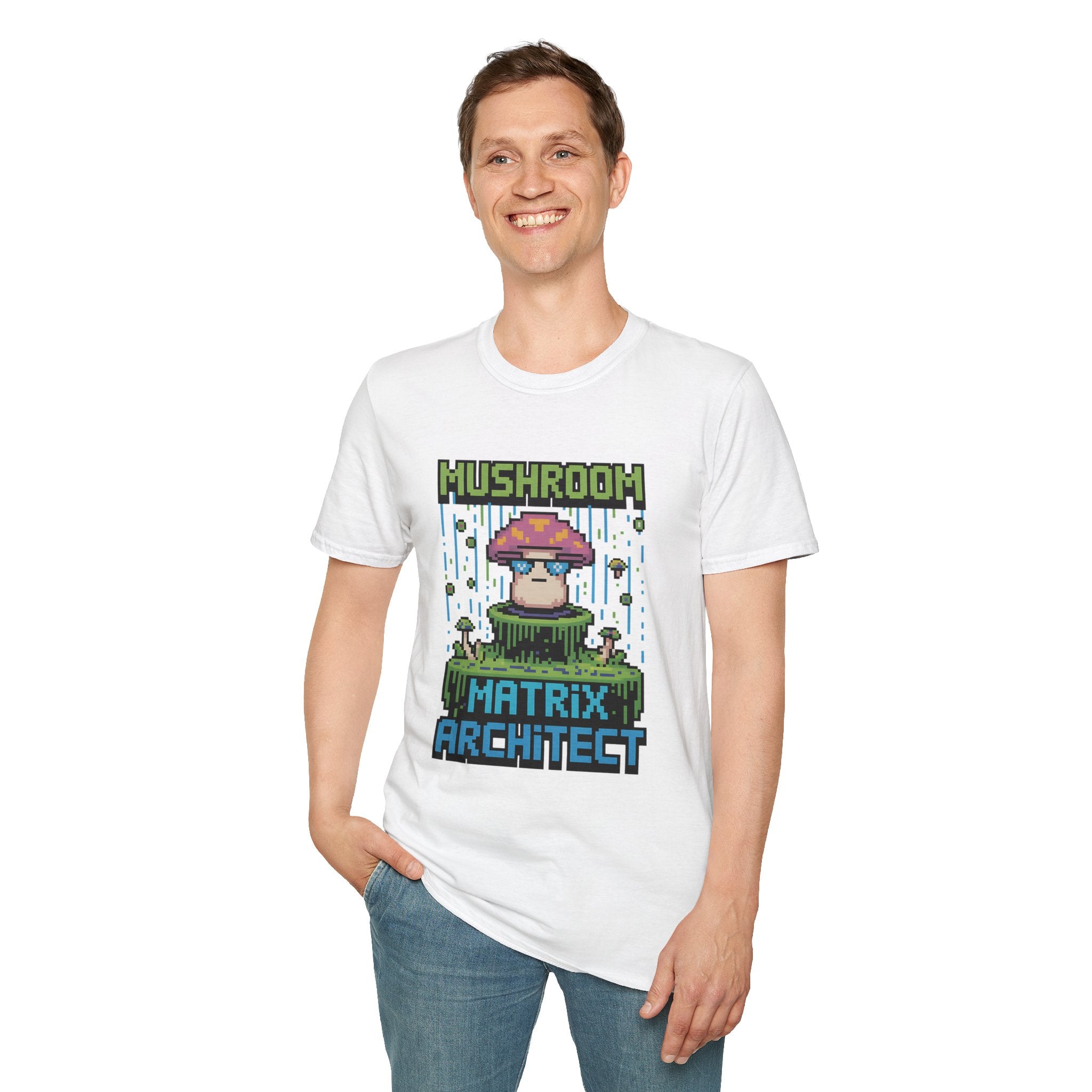 Mushroom Matrix Architect 8-Bit Cyberpunk T-Shirt