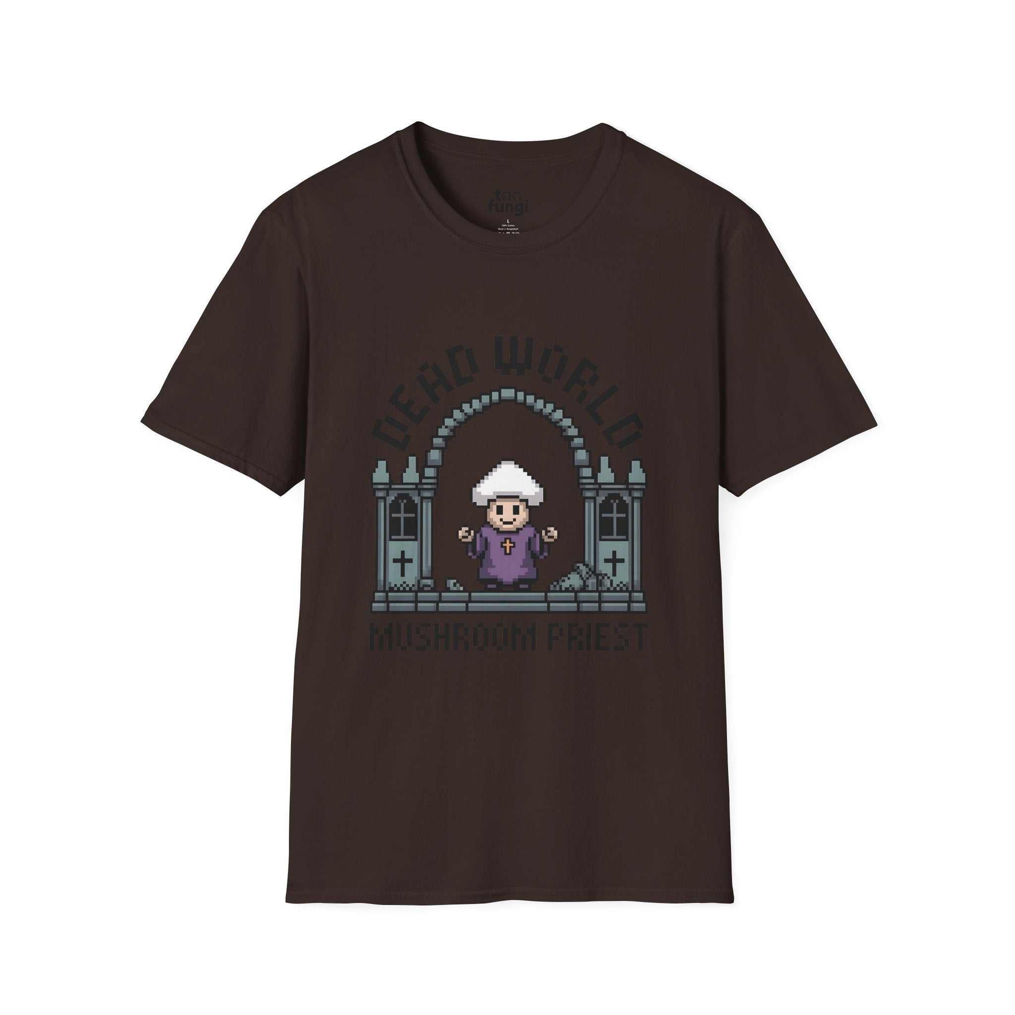 Dead World Mushroom Priest 8-Bit Gothic Badge T-Shirt