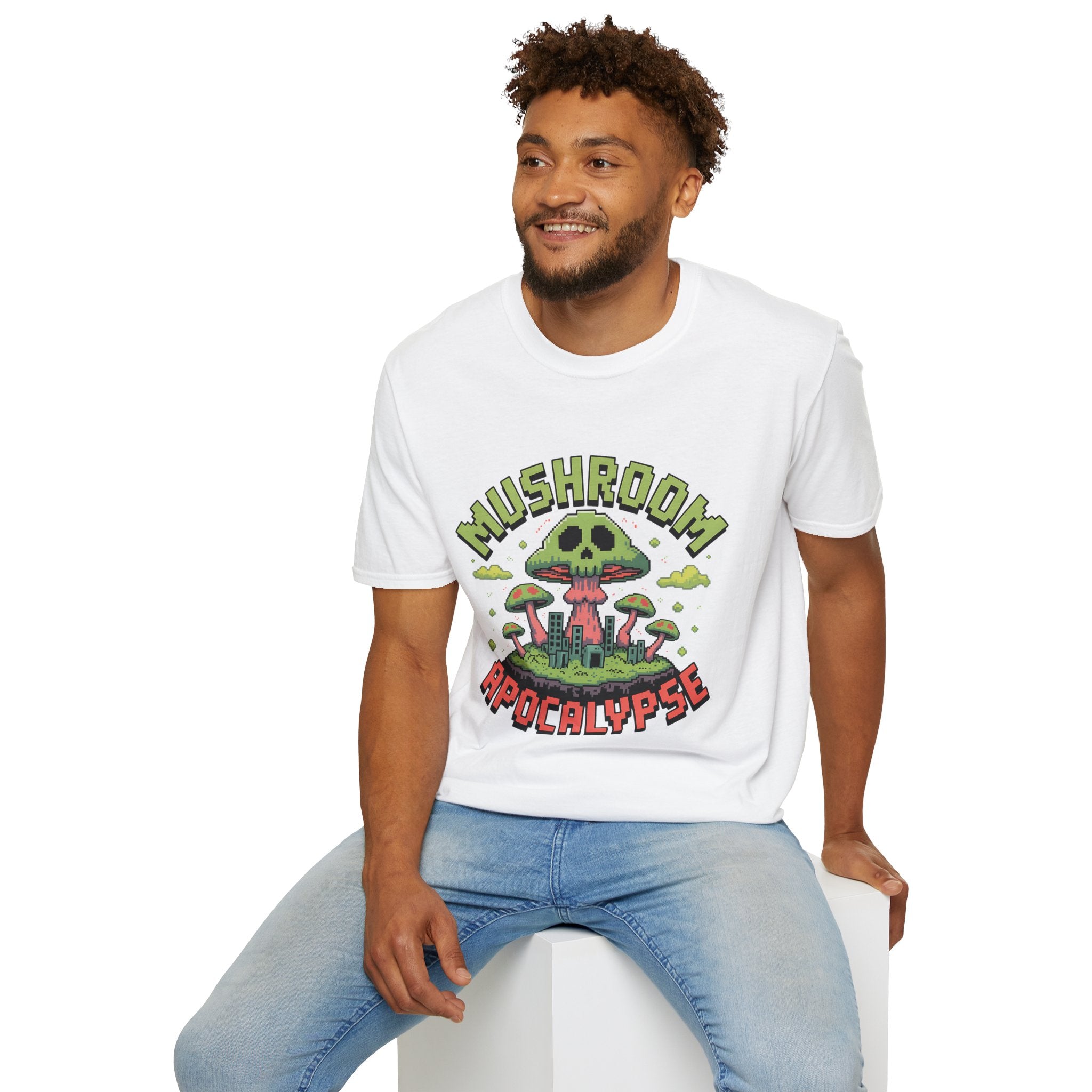 Mushroom Apocalypse 8-Bit Survival Badge T-Shirt