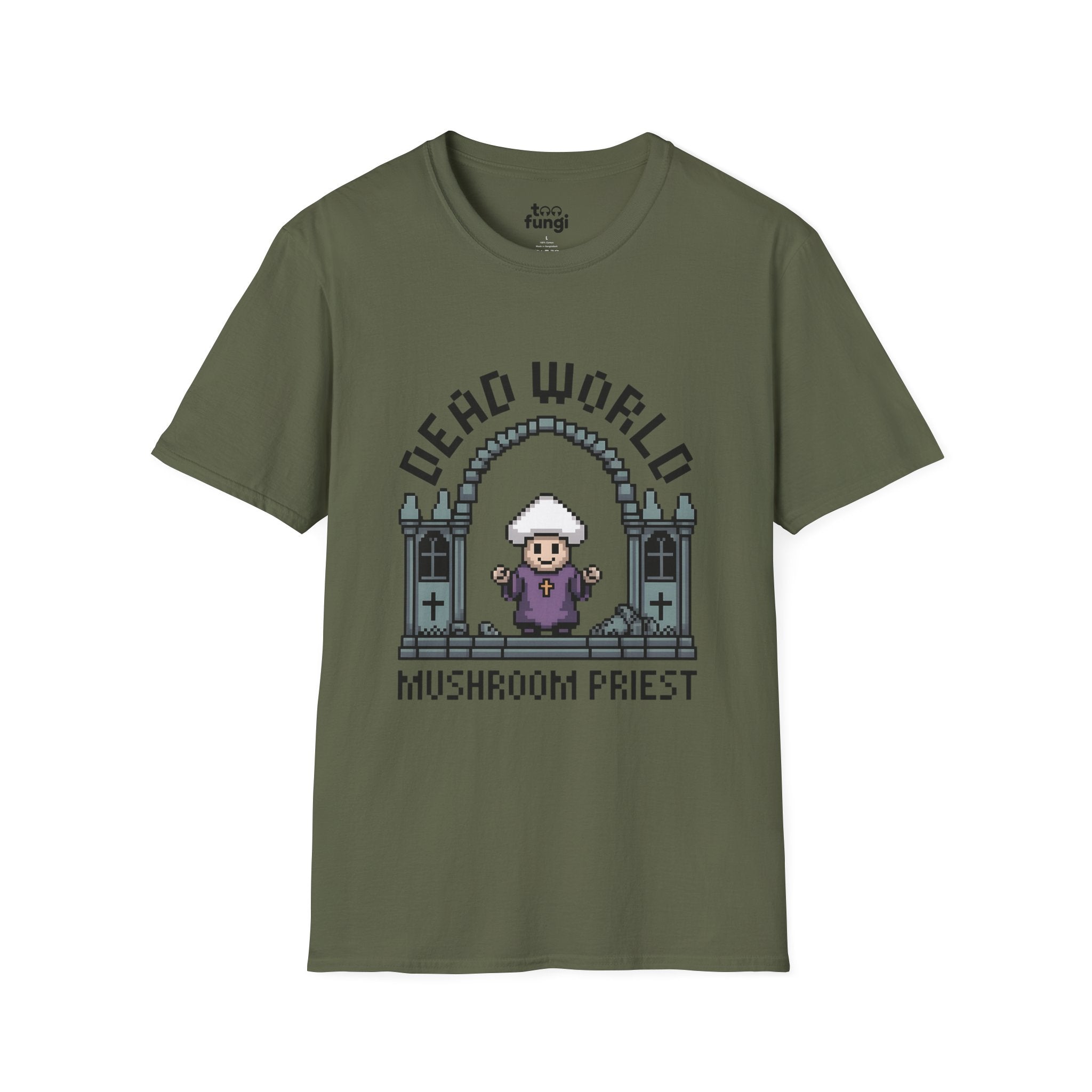 Dead World Mushroom Priest 8-Bit Gothic Badge T-Shirt