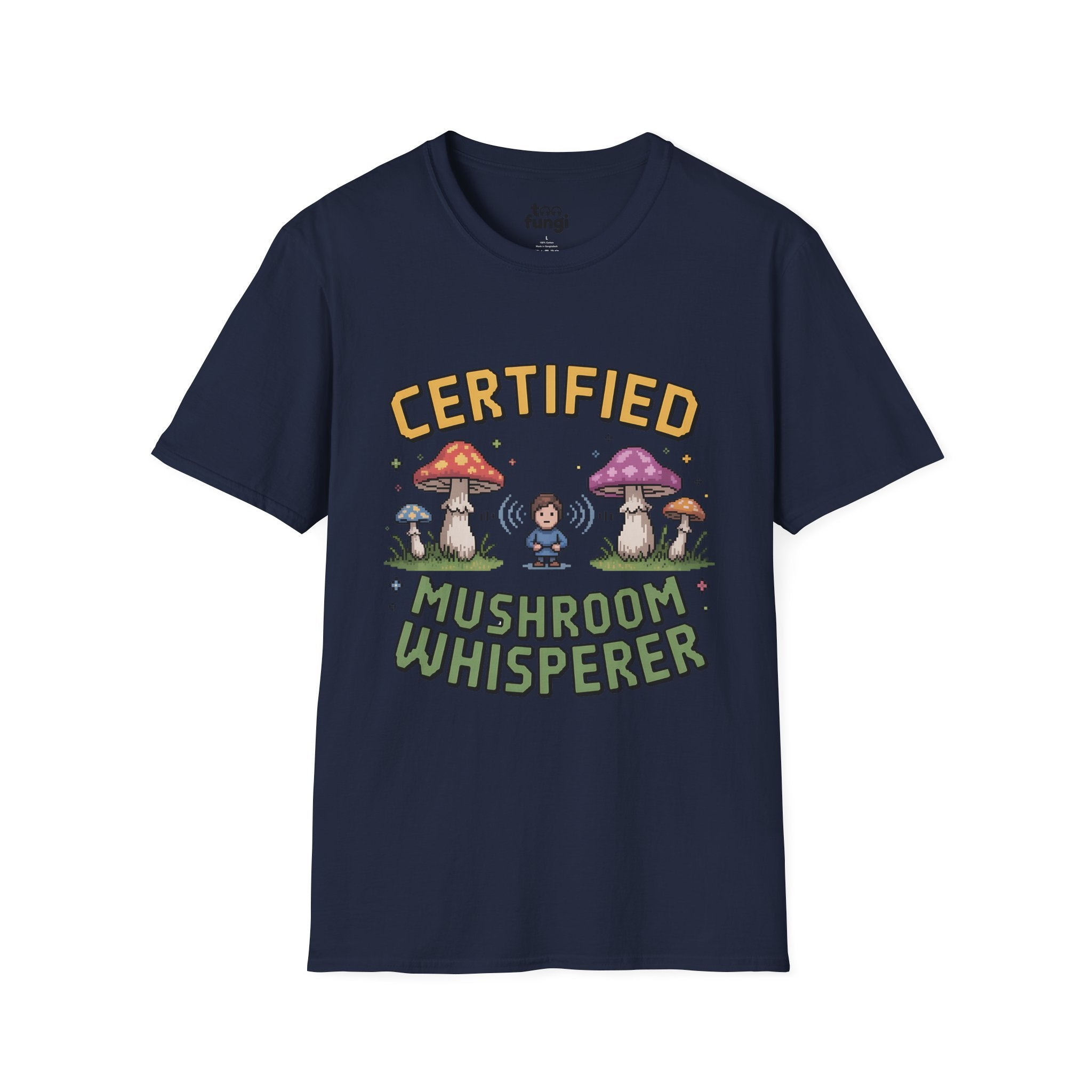 Certified Mushroom Whisperer 8-Bit Mystical Badge T-Shirt