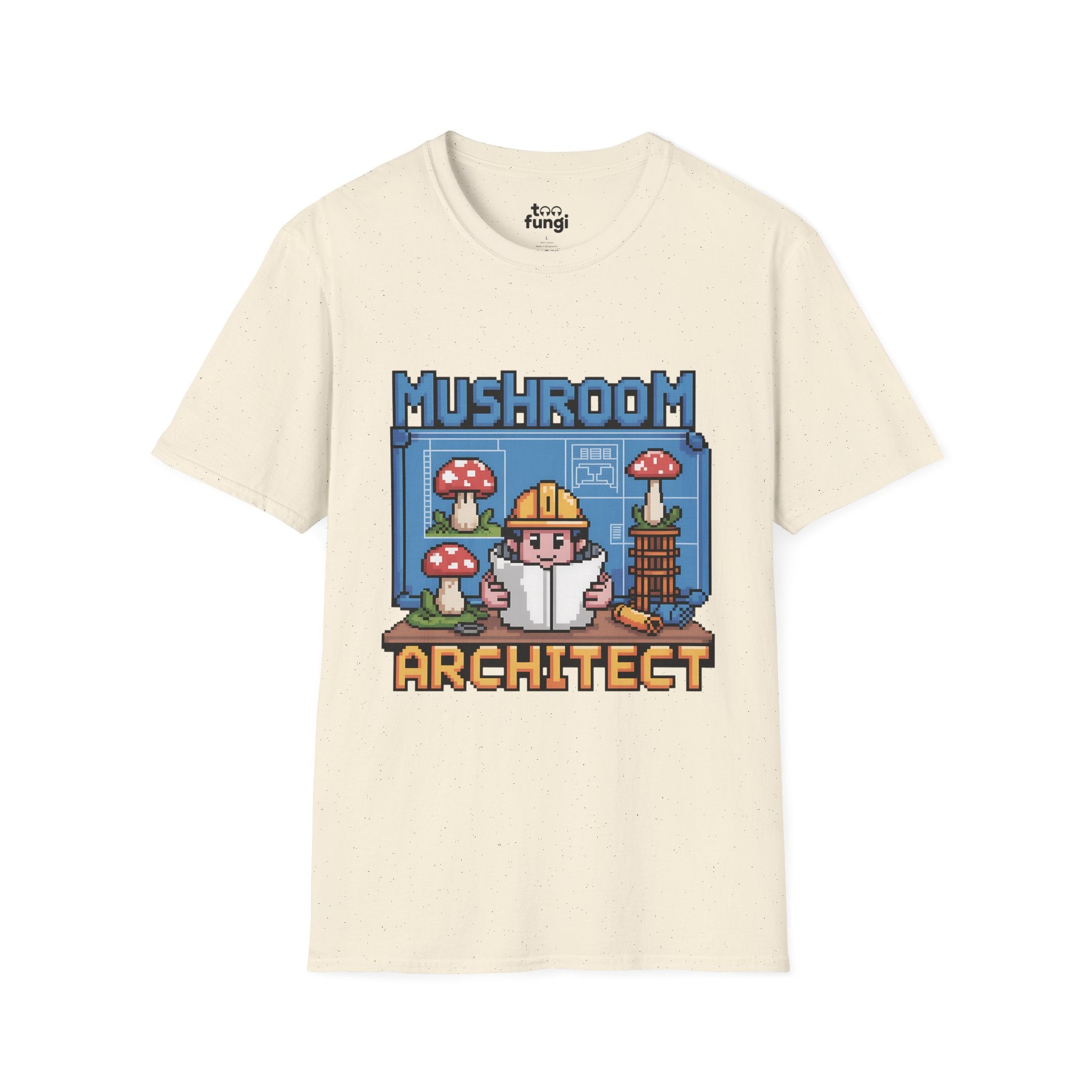 Mushroom Architect 8-Bit Construction Badge T-Shirt