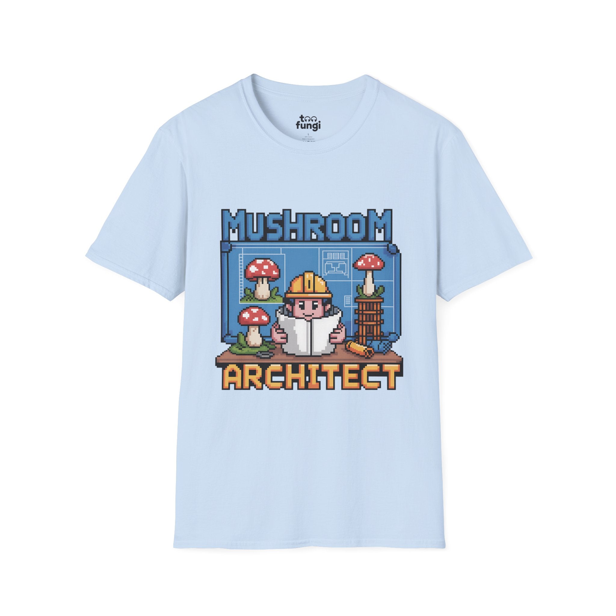 Mushroom Architect 8-Bit Construction Badge T-Shirt