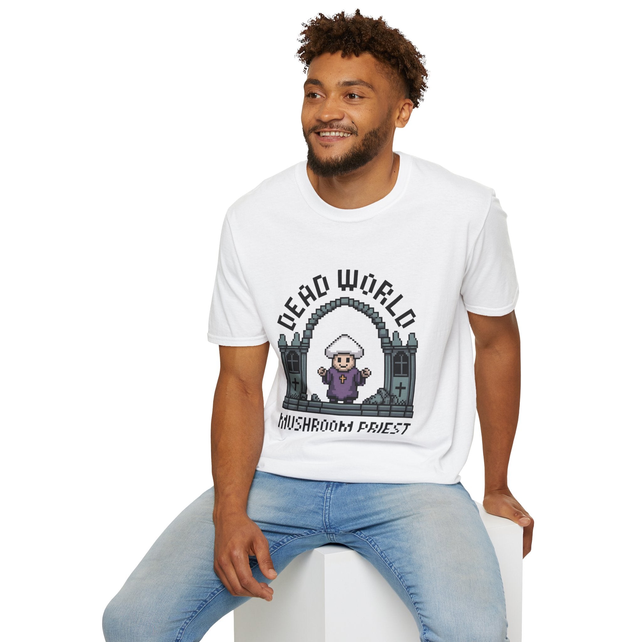 Dead World Mushroom Priest 8-Bit Gothic Badge T-Shirt