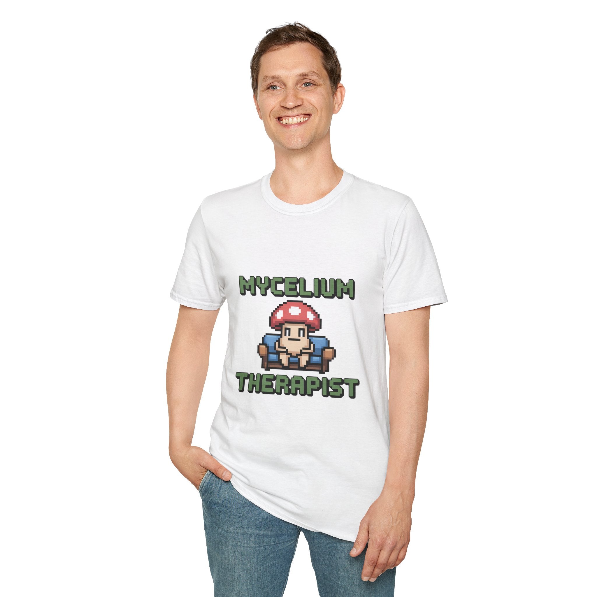 Mycelium Therapist 8-Bit Healing Network Badge T-Shirt