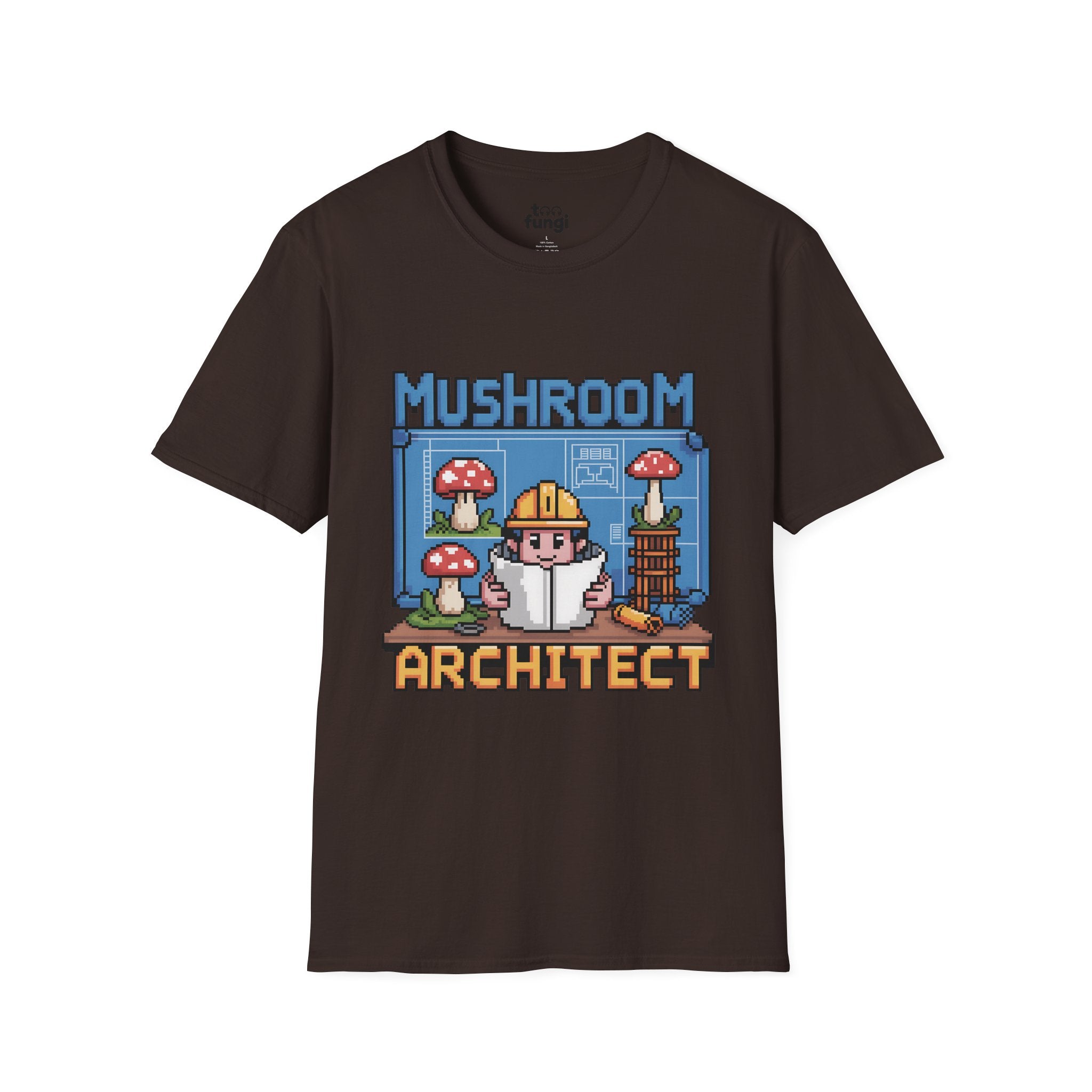 Mushroom Architect 8-Bit Construction Badge T-Shirt